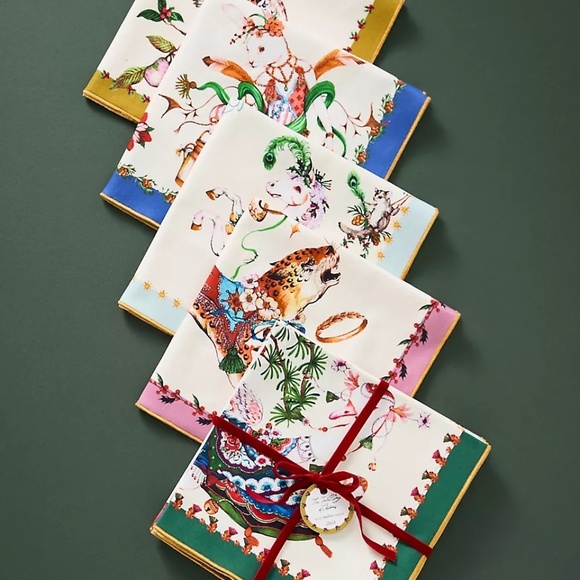 Taychamaythakool Anthropologie Twelve Days  Christmas Cotton Napkin Set - Picture 1 of 5